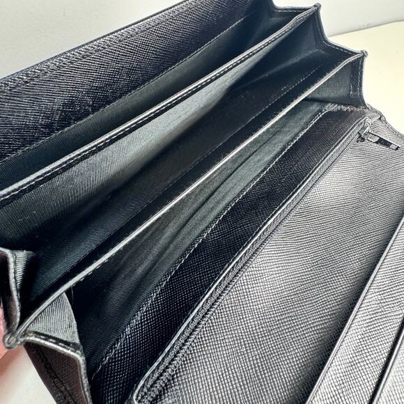 Prada Saffiano Black Leather Flap Continental Long Wallet with Chain - Picture 10 of 11